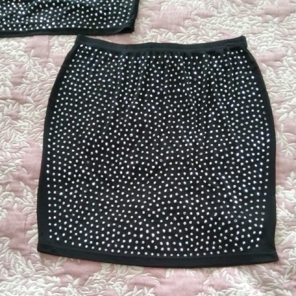 Hot & Delicious Black Rhinestone Two Piece Skirt Set - Picture 4 of 5